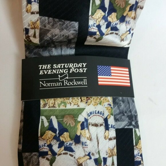 Mens Neck Tie Chicago Baseball Norman Rockwell Saturday Evening Post The Dugout - Picture 5 of 6